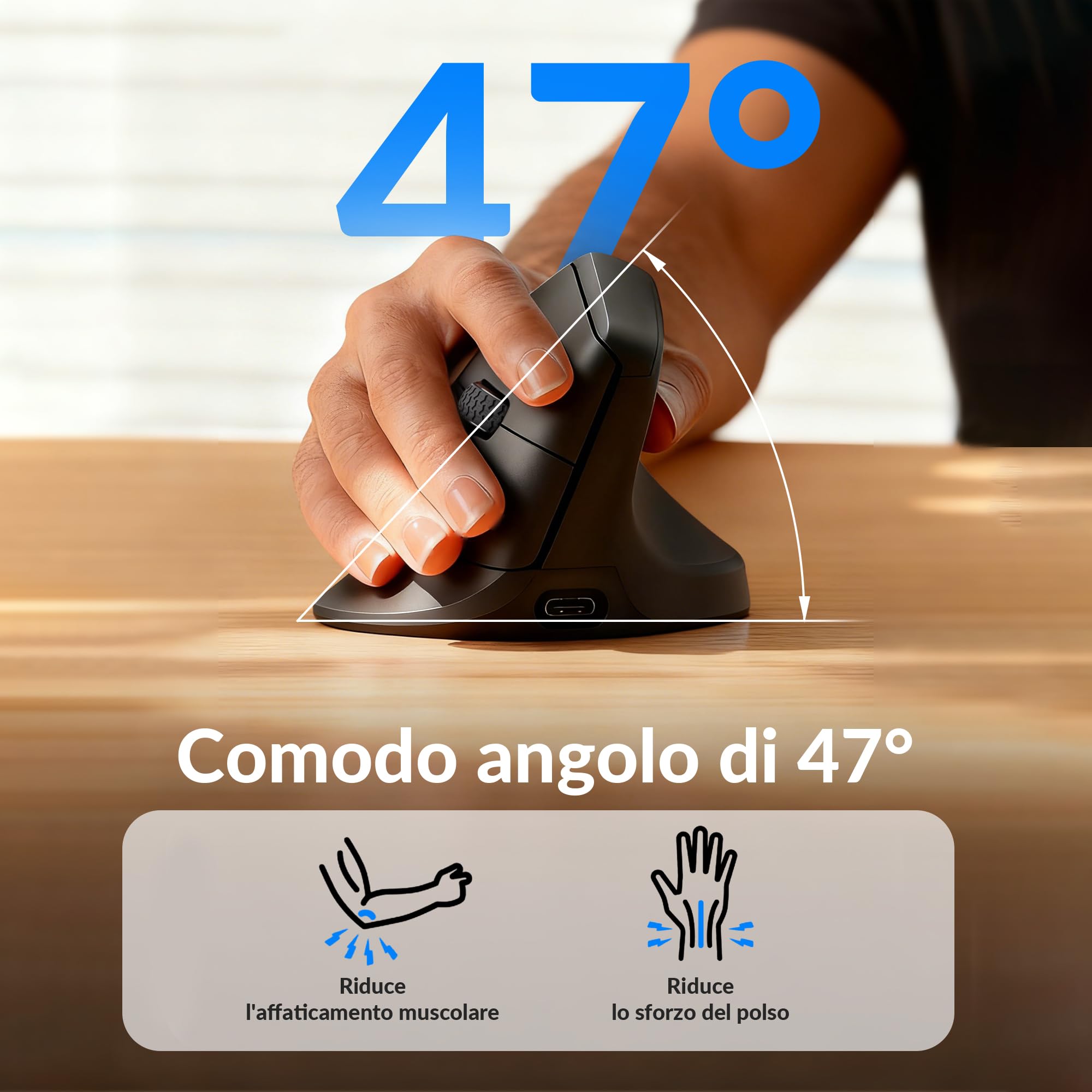 Keychron M5 8K Mouse Ergonomico Verticale, 30 000 DPI, 750 IPS PixArt 3950, 2,4 GHz/Bluetooth 5.3, Batteria da 600 mAh, Programmabili, Mouse da Gioco Wireless 8000Hz per Windows, macOS e iPadOS - Nero