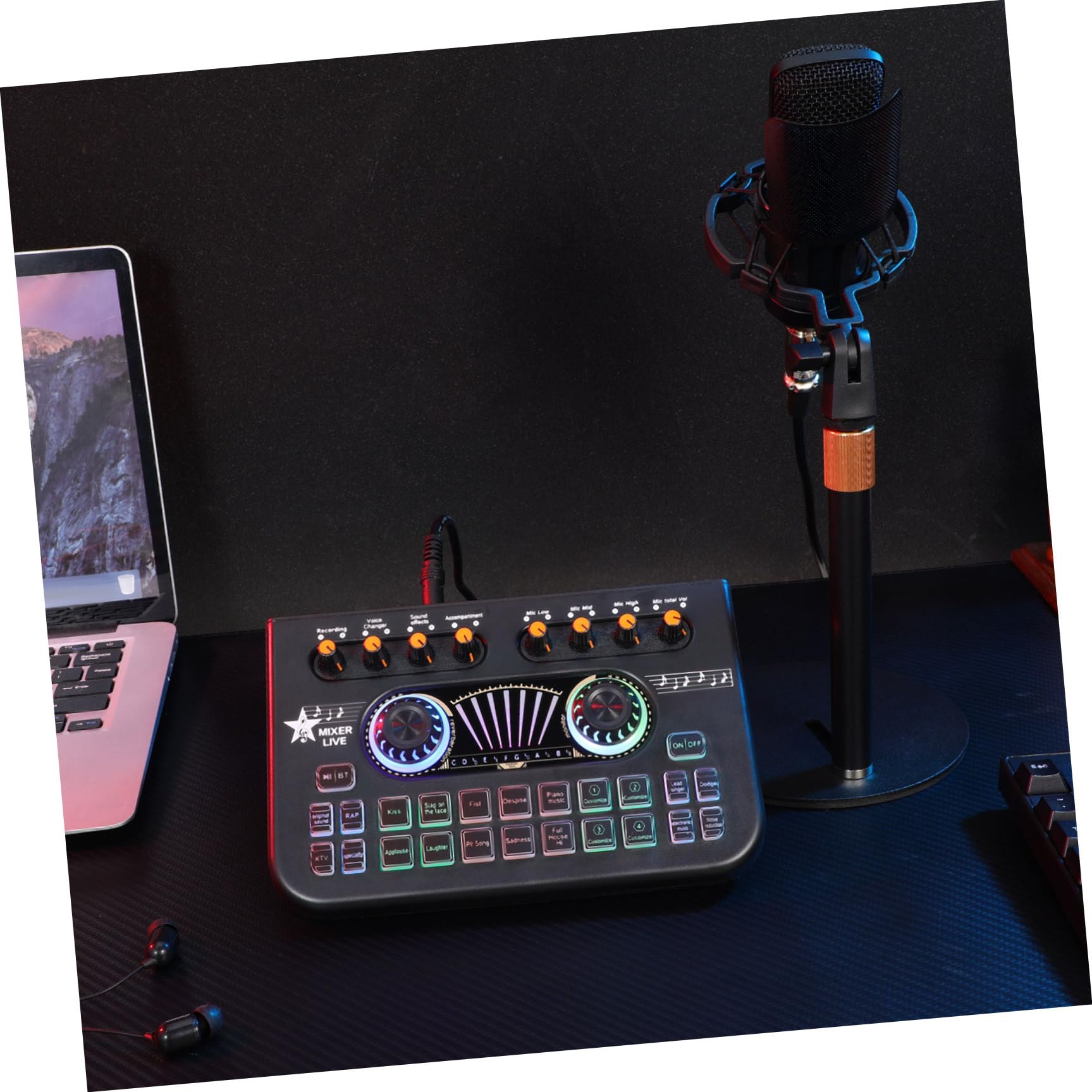 Beavorty Stimmverzerrer Mikrofon Audiomixer Mischpult mit Live Soundkarte Schwarz Metall/kunststoff Plug And Play für Karaoke und Gaming