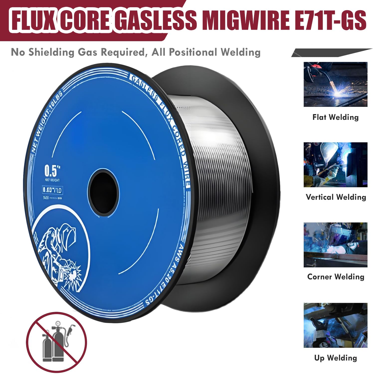COYOUCO Filo Mig con Anima di Flusso Senza Gas da 0,035/0,030" (1,0/0,8 Mm), E71T-GS, Perfetto per La Saldatura di Progetti in Acciaio Zincato, Inossidabile E Dolce,0.8mm 1kg 3 Pack