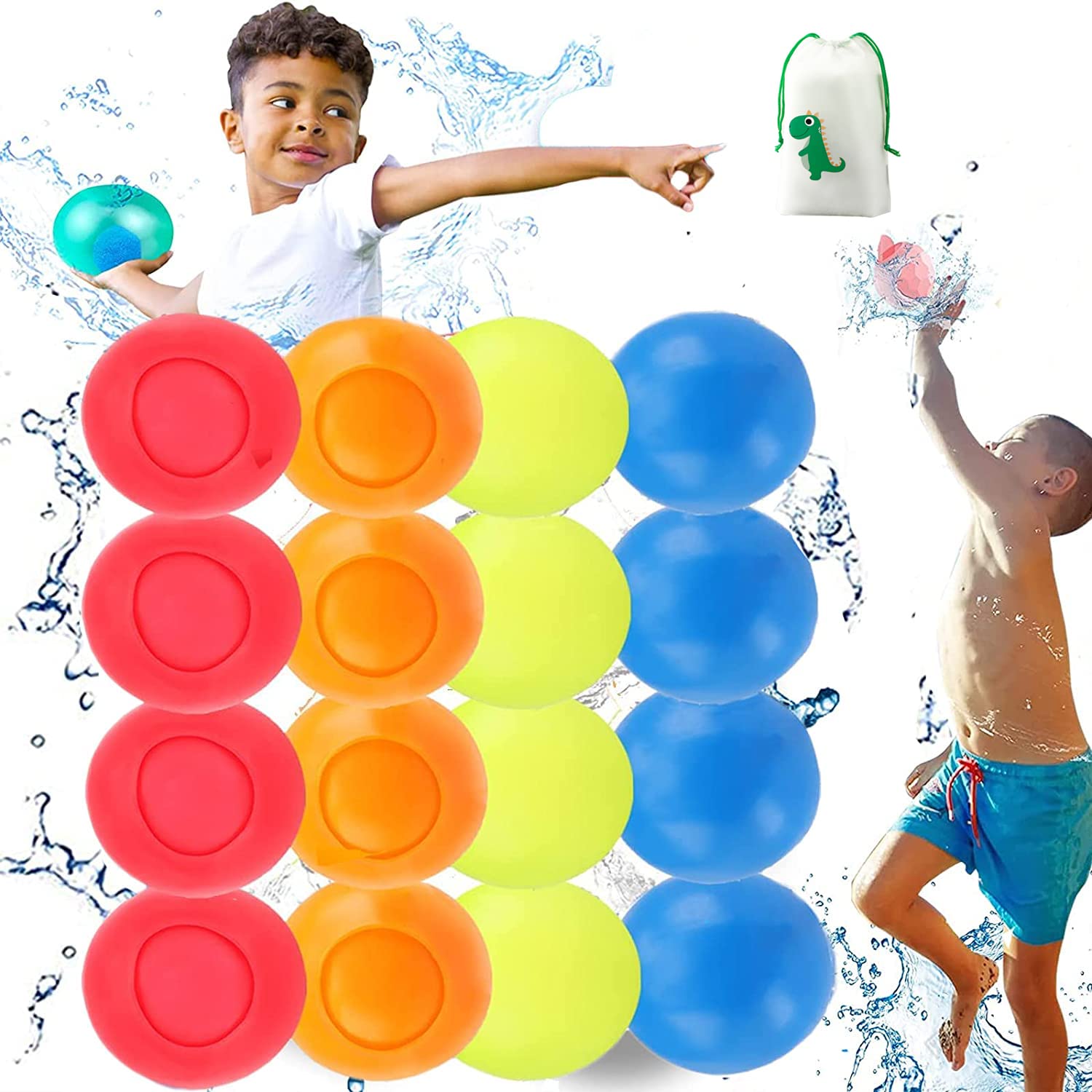 CGCHAONI 16pcs Reusable Water Balloons, Balloon, Quick Fill Self Sealing, Refillable Silicone Balls for Kids, Bomb Splash Pool, Summer Party, Fun Fight Game