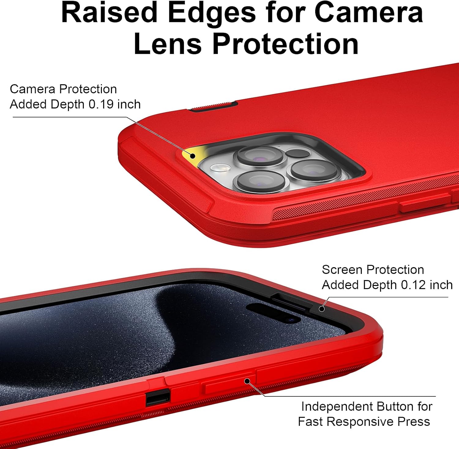 Case for iPhone 15 Pro Max Case 6.7" Belt-Clip Kickstand Holster with 2 Screen Protector, Full Body Heavy Duty Military Grade Cover Drop Protection Phone Case (Red Black+Clip) - Image 3