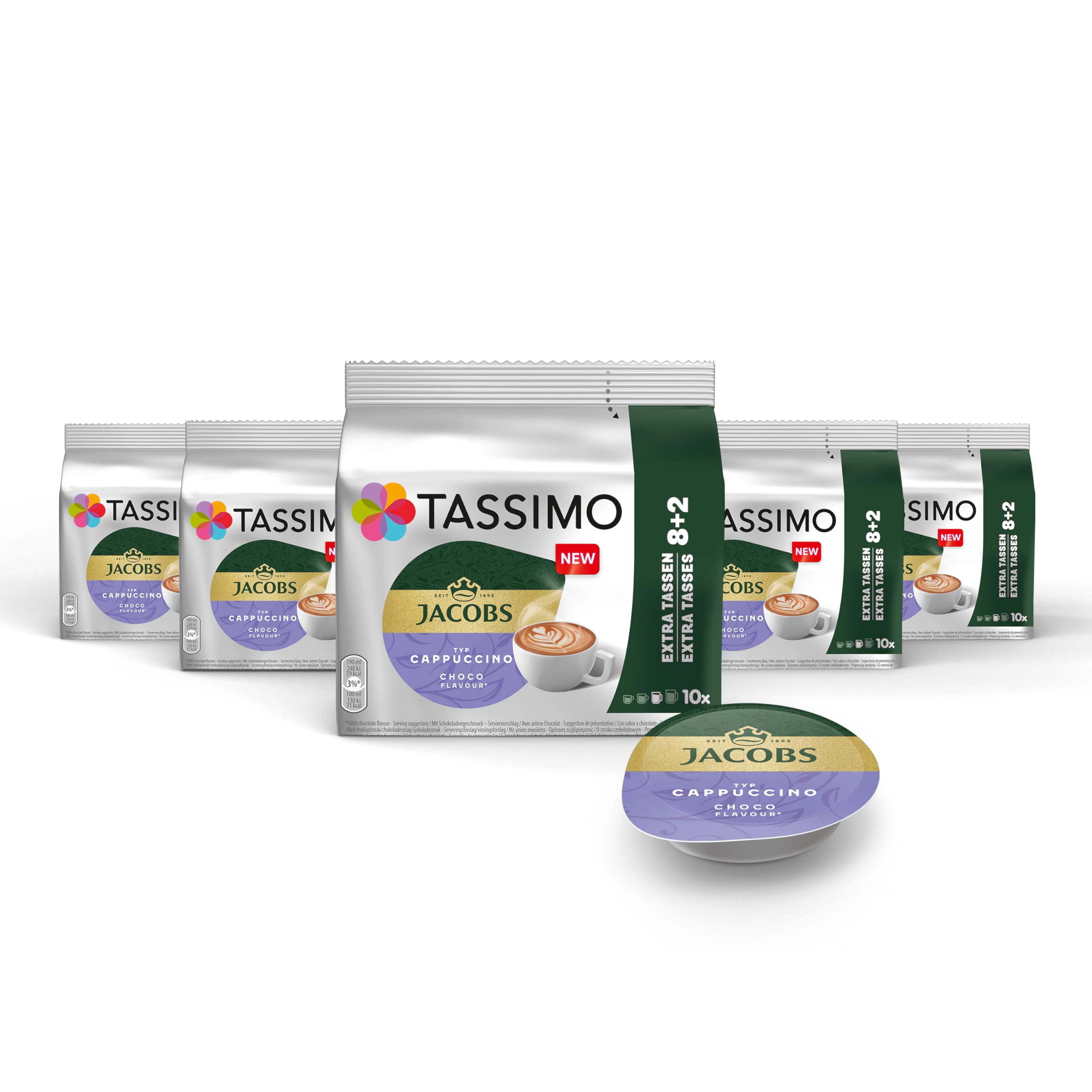 Tassimo Jacobs Cappuccino Chocolate Kapseln, 5 x 10 Pads, 50 Kaffee Kapseln