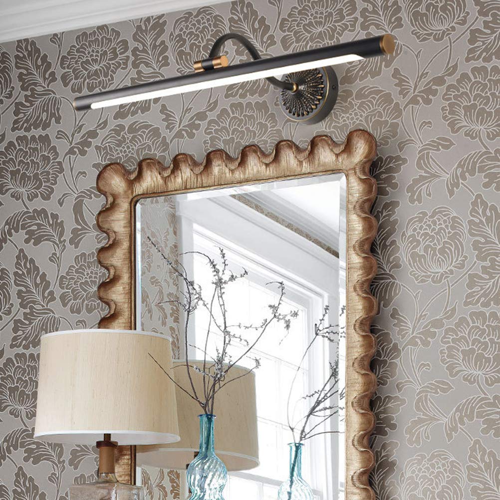 ACMHNC LED Spiegelleuchte Vintage Badezimmer Wasserdichte Spiegellampe Antik Messing Badlampe Schminktisch Wandleuchte 240° Winkel Einstellbar Schminklicht Neutral weiß 4000K,Schwarz,Ø75CM/16W