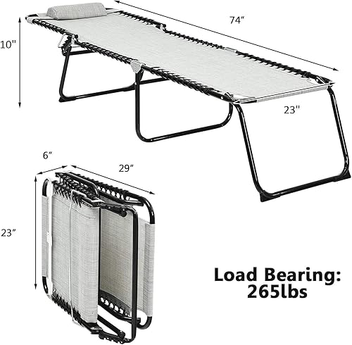 Miniatura 3 de GYMAX - Silla tumbona reclinable, ajustable, plegable y ligera para patio, con almohada extraíble ideal para tomar sol junto a la piscina o en la