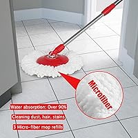 Vista 3 de Juego de trapeador y cubo 360, cubo de trapeador con escurridor giratorio, cabezales de repuesto de microfibra para 3 trapeadores, trapeadores