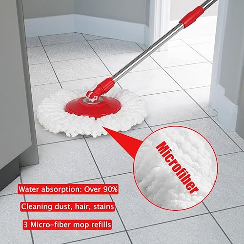 Miniatura 3 de Juego de trapeador y cubo 360, cubo de trapeador con escurridor giratorio, cabezales de repuesto de microfibra para 3 trapeadores, trapeadores