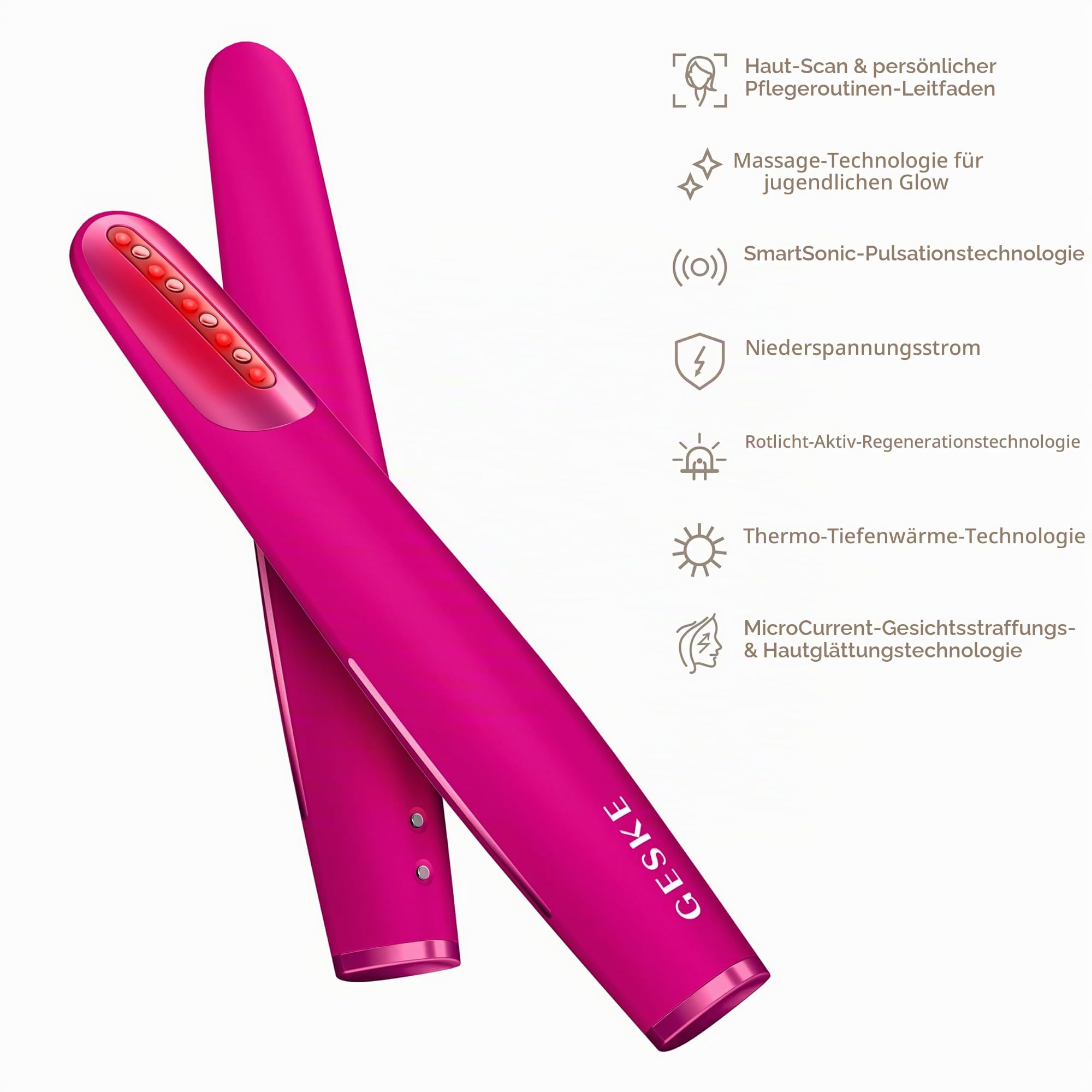 GESKE Skin Firming Wand | 7 in 1 | Anti-Aging | Mikrostrom Facelift | Reduziert Alterserscheinungen | Fortschrittlicher Facial Firmer | Red LED Light Technology