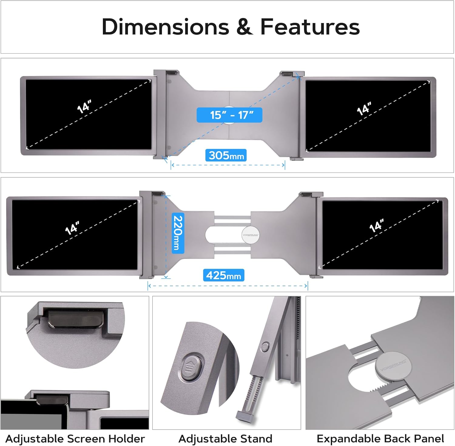 VORSPRUNG Tri Triplo estensore dello schermo per laptop, doppio monitor 2X con supporto, FHD 1080P IPS - portatile, per 15-17 windows, notebook, chrome mac, versione 2 (UK) (14 Pollici) VORSPRUNG Tri Triplo estensore dello schermo per laptop, doppio monitor 2X con supporto, FHD 1080P IPS - portatile, per 15-17 windows, notebook, chrome mac, versione 2 (UK) (14 Pollici)