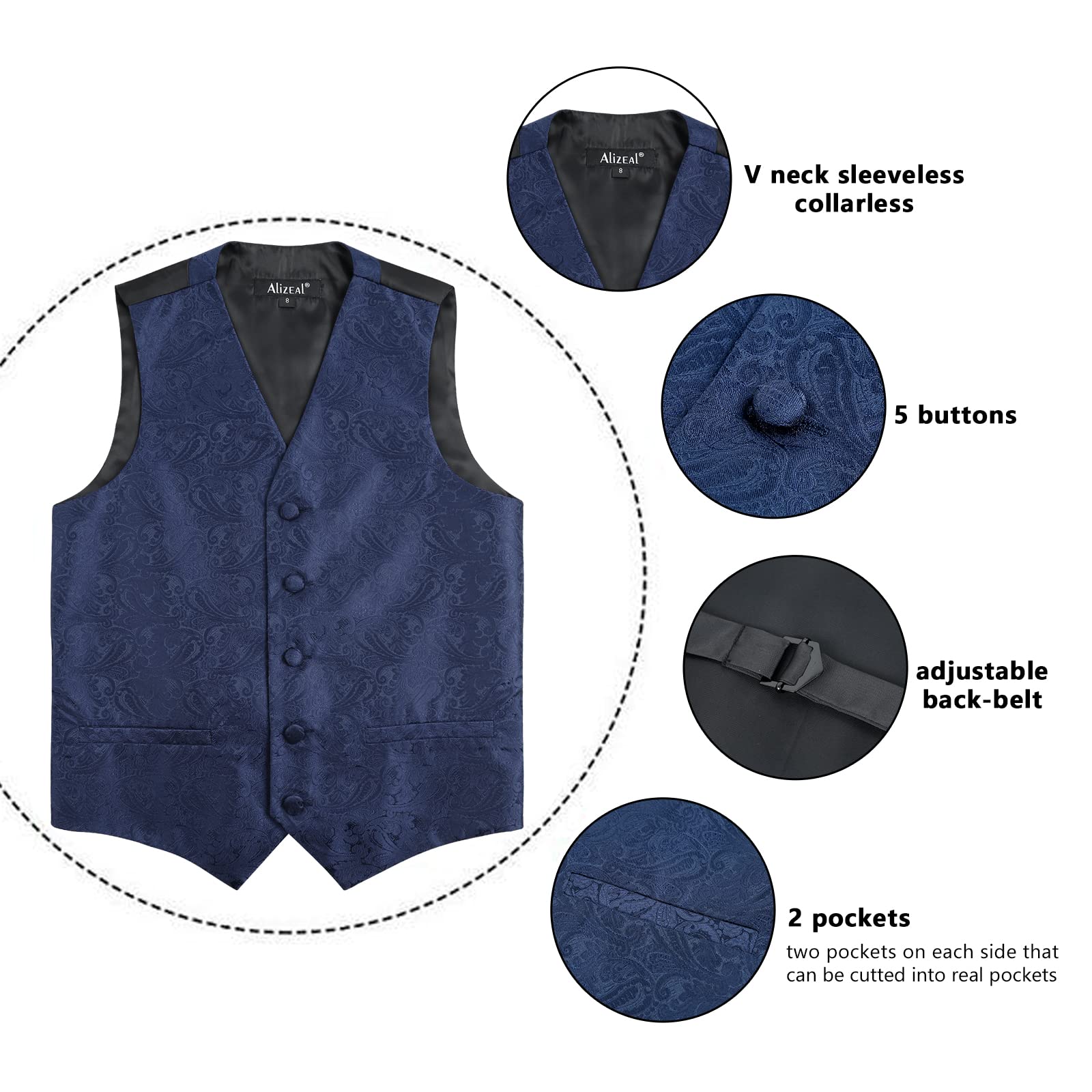 Alizeal Set classico da ragazzo con papillon e gilet cachemire