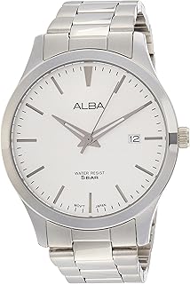 ساعة انالوج بعقارب وسوار ستانلس ستيل للرجال من البا - فضي