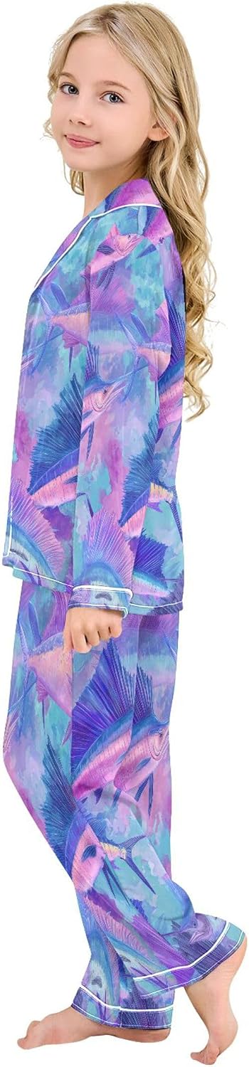 Silk Pajama Sets Long Sleeve Pajamas Soft Sleepwear 2 Piece Pjs Set