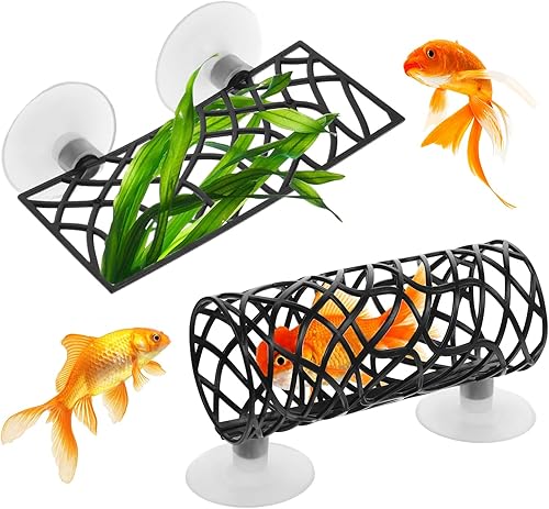 2 Pcs Betta Fish Toys, Betta Fish Tank Accessories, Aquarium Decor Swim Tube Hollow Cave Tunnel Hammock Hideout Shelter Toy with 4 Pcs Suction Cups for Guppies Small Fishes Shrimp (Black)