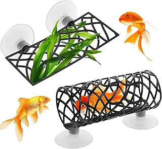 2 Pcs Betta Fish Toys, Betta Fish Tank Accessories, Aquarium Decor Swim Tube Hollow Cave Tunnel Hammock Hideout Shelter Toy with 4 Pcs Suction Cups for Guppies Small Fishes Shrimp (Black)