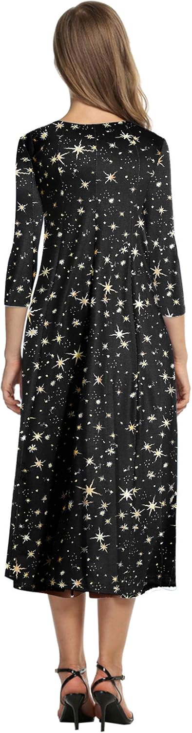 HOTOUCH Women's 3/4 Sleeve A-line and Flare Midi Long Dress - Image 2