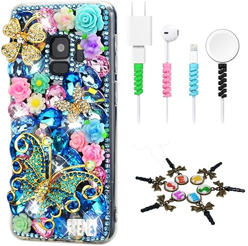 STENES Sparkle - Carcasa para Samsung Galaxy S21 Ultra (4 unidades), diseño de flores de mariposa y flores en 3D hechas a mano, con protector de