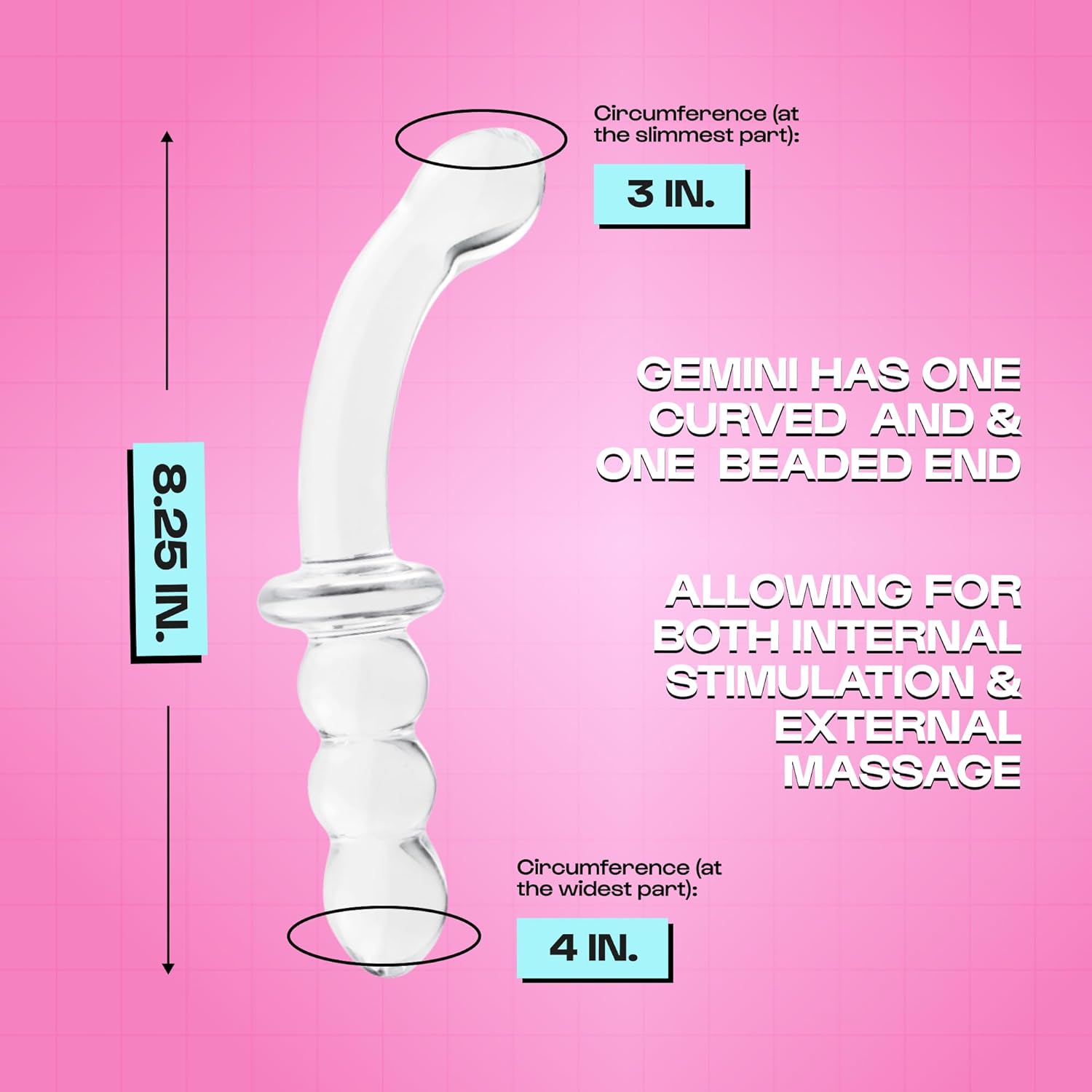 Unbound Gemini - Double-Ended Glass Dildo, 8 inch Waterproof Curved Dildo - Perfect Adult Toy for Exploration - Compatible with Lube - Body Safe