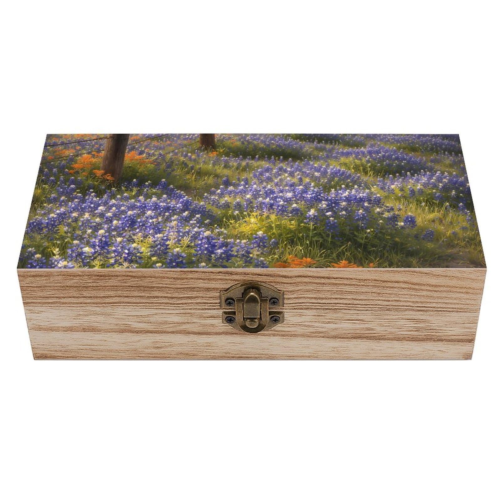 HLBSDM Texas Bluebonnets Scenery Wooden Storage Box