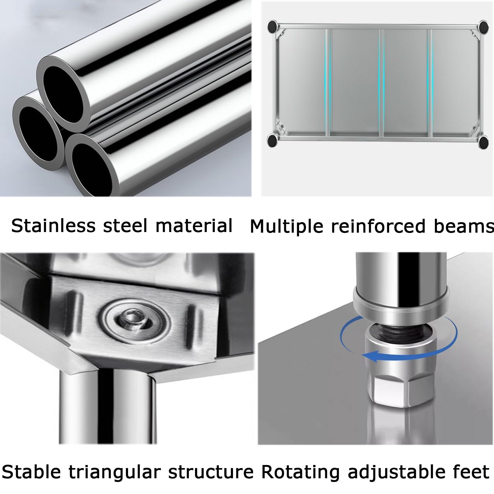 Tavolo resistente in acciaio inox con armadio e scaffalatura, per cucina, ristorante, hotel, garage (60 x 40 x 150 cm)