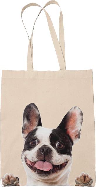 French Bulldog Tote Reuseable Shopping Bag Novelty Present Gift Printed Eco-Friendly Stylish Long Handled Tote Shoulder Bag, Great Gift Or Present for Any Dog Lover