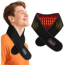 Cordless Neck Heating Pad for Pain, Neck Massager with 660nm 850nm Red Light, Heated Neck Wrap with 3000mAh Rechargeable, 3 Levels Heat & Massage, Black