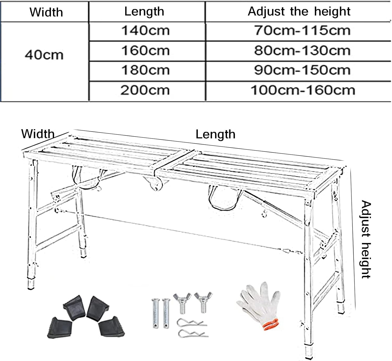 Scaffolding Work Platform Portable Folding Scaffold Ladder Stool Adjustable Height Scaffolding Equipment Tools, for Home Improvement