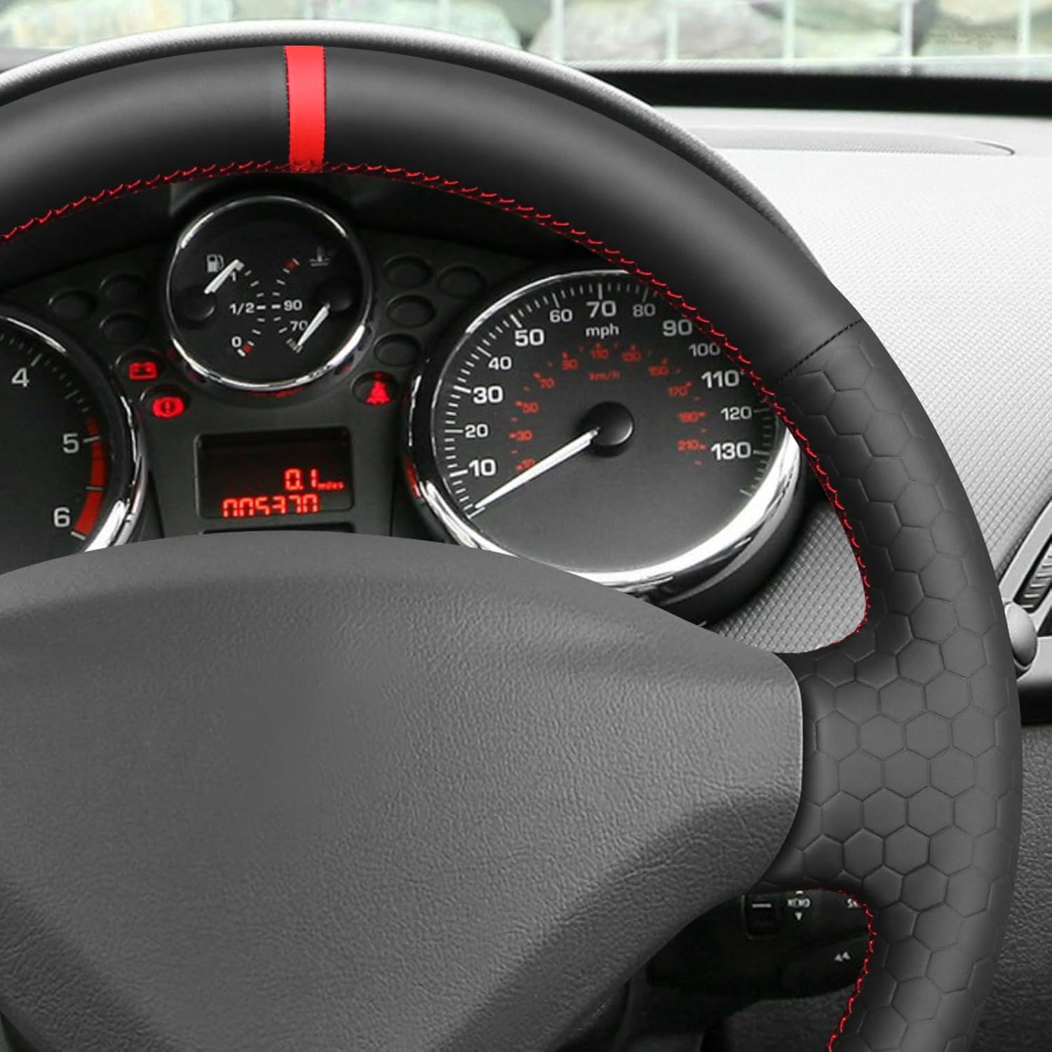 MEWANT DIY Stitching Peugeot Steering Wheel Cover Wrap for Peugeot 206 2009-2012/207 2006-2012/207 CC 2007-2012/207 SW 2007-2013/Expert 2008-2016/Partner 2008-2019/Partner Tepee 2008-2018