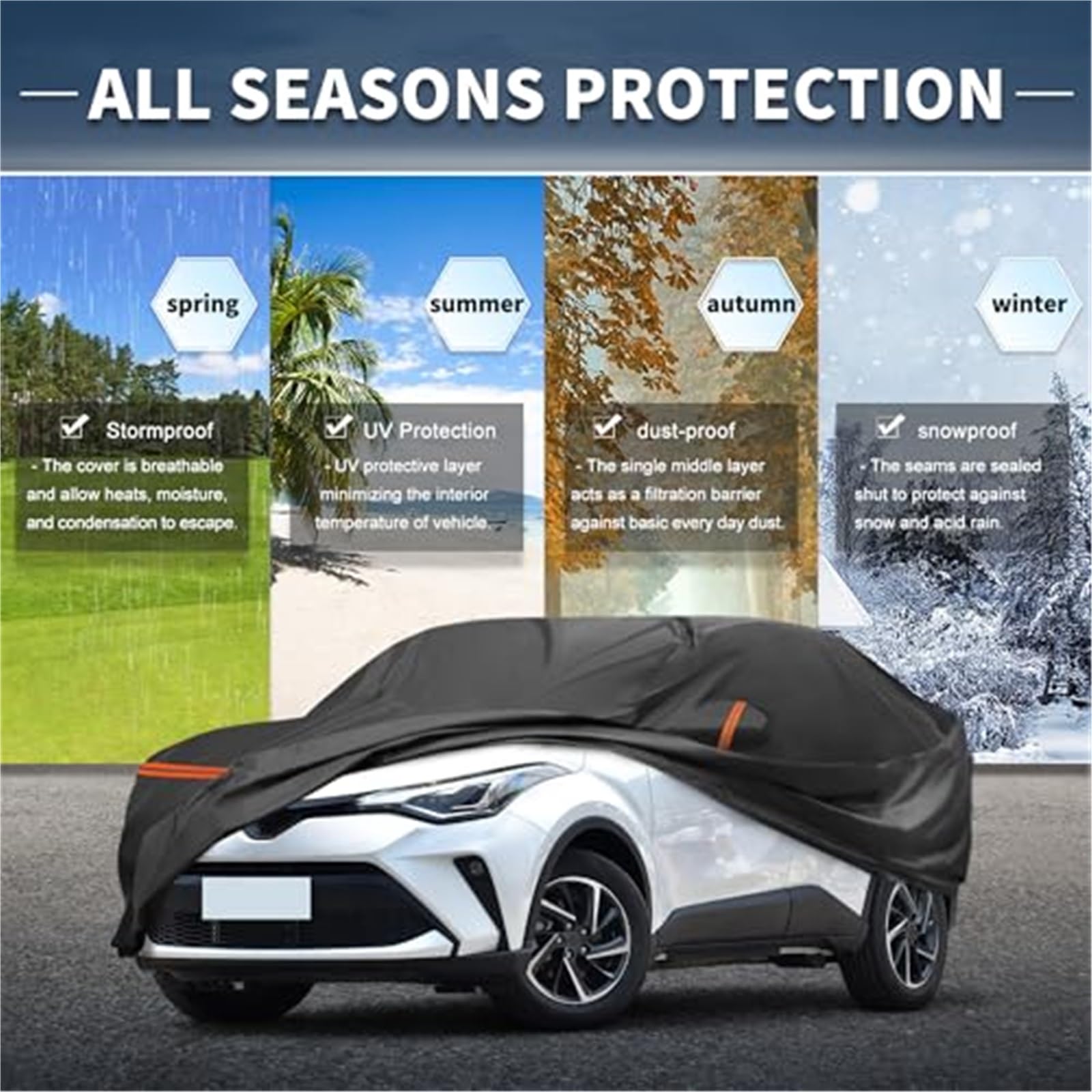Pokrowiec na samochód, do Toyoty, C-HR 2016-2023 PEVA Spunlace Cotton Outdoor Pełny pokrowiec Na każdą pogodę Wodoodporny Pełna osłona samochodu na zewnątrz, wodoodporna