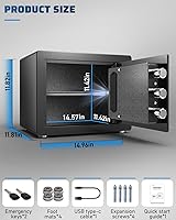 Vista 3 de Kavey 1.2 Cub Safe Box, Home Safe with Digital Keypad and Dual Alarm System, Money Safe for With Mute Function and LED Light, Safes for Money