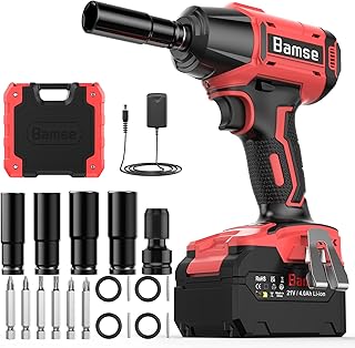 Bamse Cordless Impact Wrench, Brushless Power Impact Gun 21V, 1/2'', 4.0Ah Battery, 3200RPM & Max Torque 517 Ft-lbs (700N.m) with 4 Impact Sockets, Electric Impact Driver for Car and Home