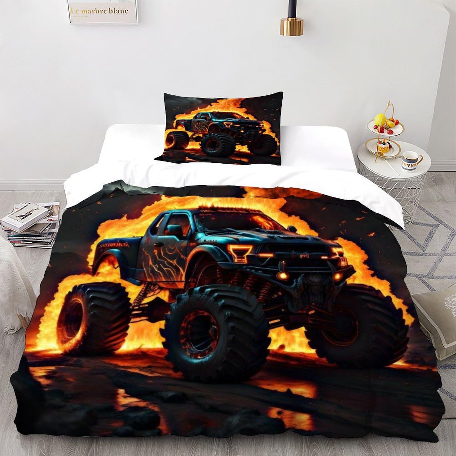 Housse de couette camion de pompier single pour cadeau anniversaire
