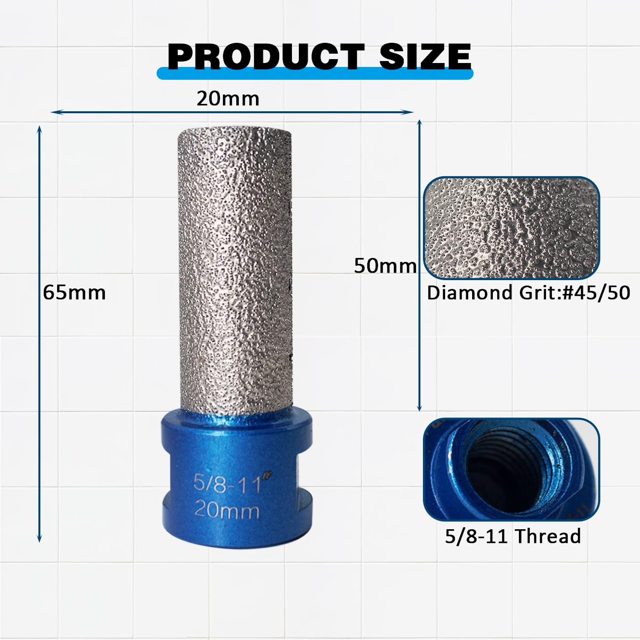 3Pcs 2" Diamond Beveling Chamfer Bits with 5/8-11 Thread Adapter 4/5" Diamond Finger Milling Bits Straight Cutter for Existing Holes Enlarging Shaping Trimming in Tile Marble Glass Granite Ceramic