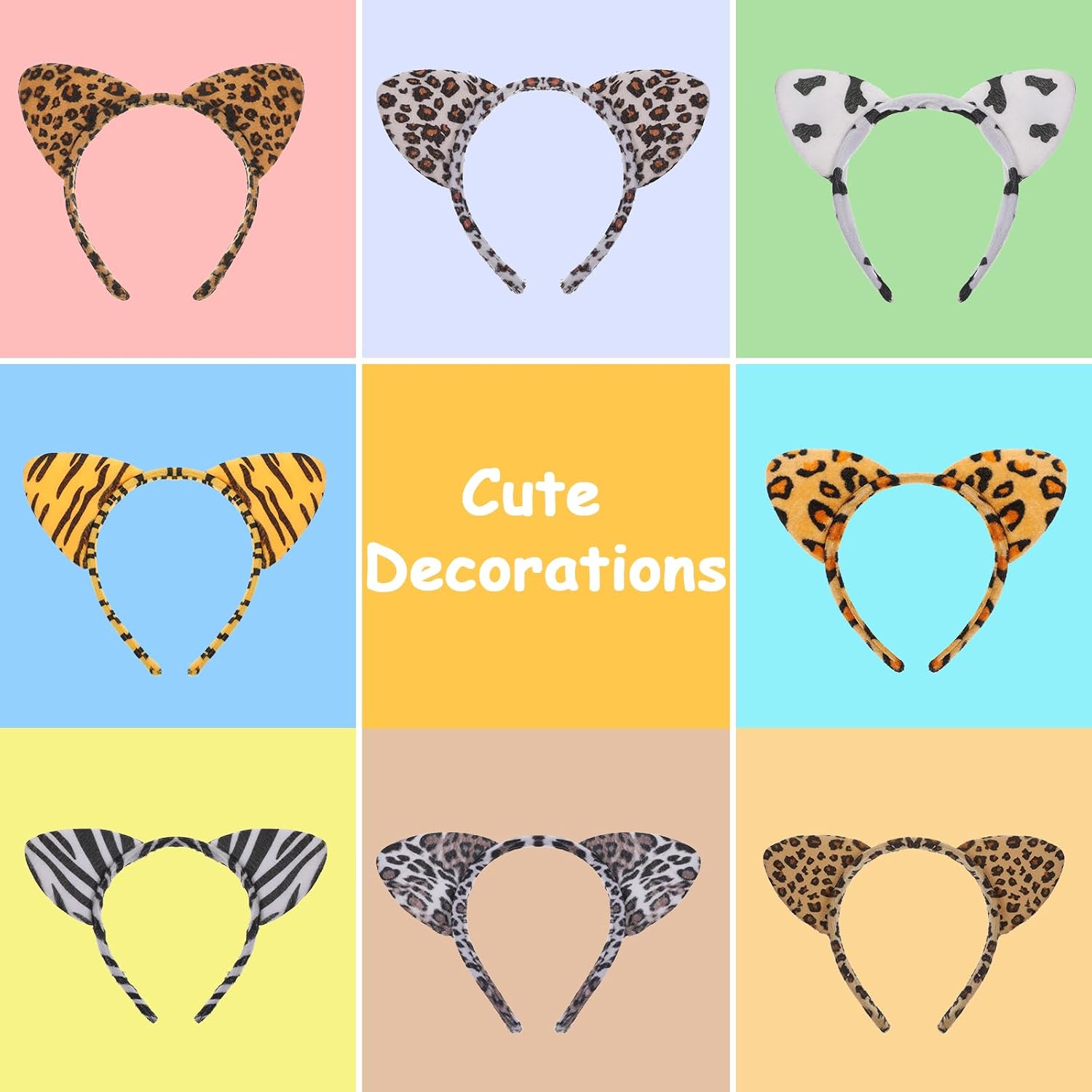 24 Pack Animal Ears Headband Assortment, Cheetah, Zebra, Leopard Ears Hairbands for Forest Theme Birthday, Cosplay Party Decorations and Supplies