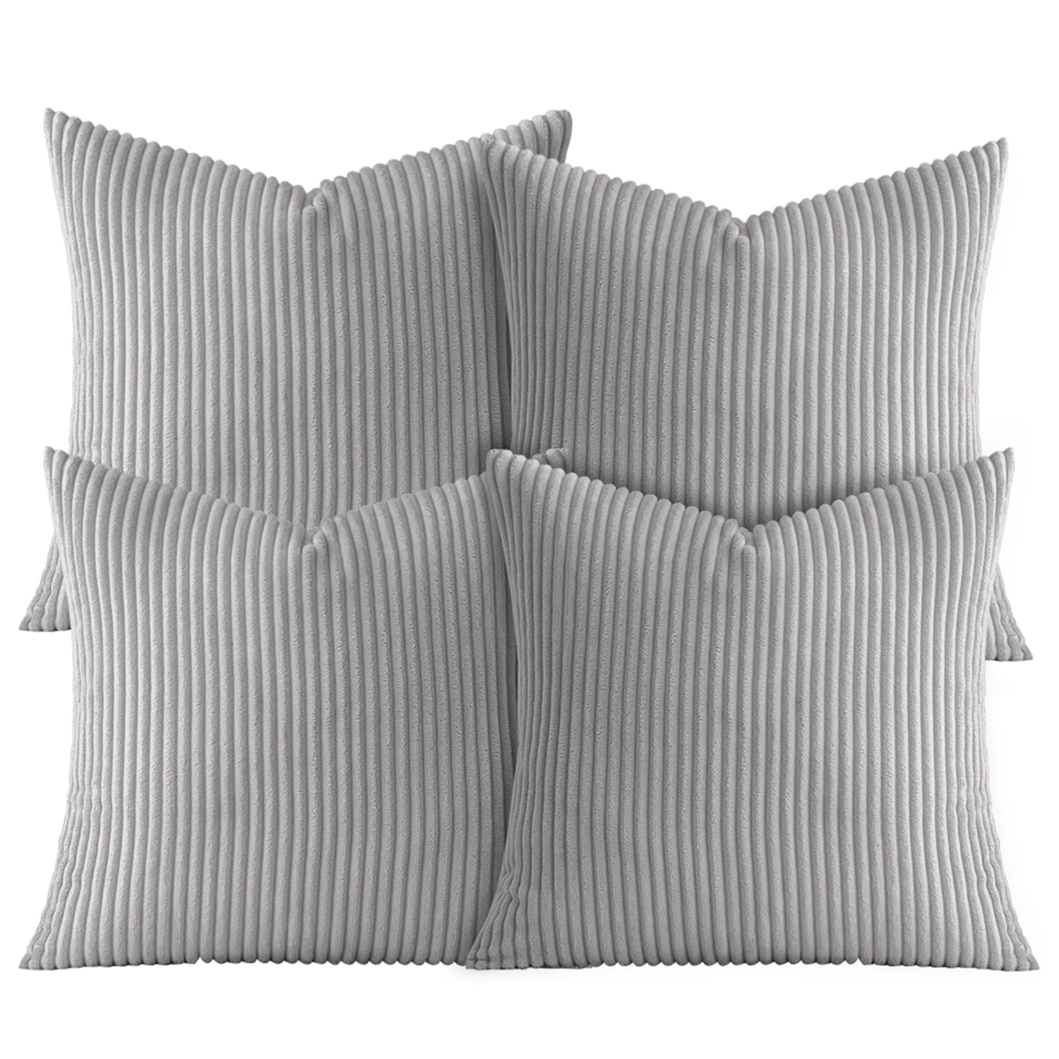 Ameha Silver Soft Stripe Velvet Cushion Covers 45 X 45 Cm Set Of 4 Pcs With Invisible Zipper Decorative Square Throw Pillowcases For Bedroom, Sofa (18X18 Inch Stripe Cushions)