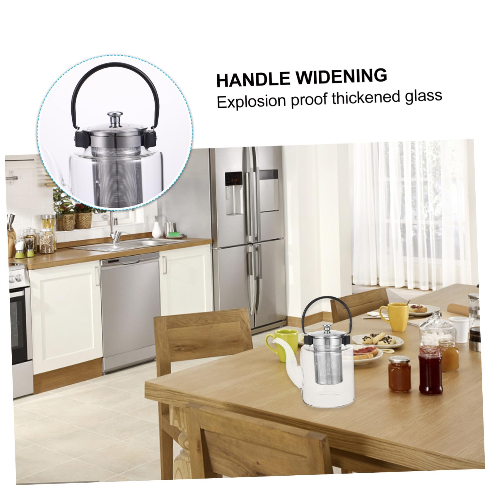 Mobestech Transparente Teekanne aus Glas mit Siebeinsatz Glas Wasserkocher für Tee Filterteekanne für Zuhause und Büro