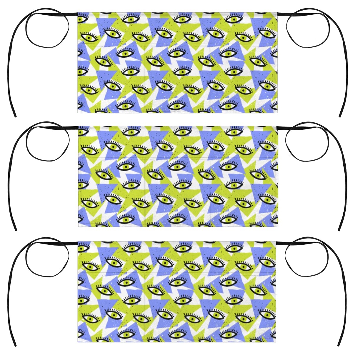 bisibuy 3 Pack Server Aprons with 3 Pockets, Eyes Triange Abstract Waitress Waiter Wasit Apron for Women Men Restaurant Bistro Cafe Bars Half Aprons Waitress Server Accessories