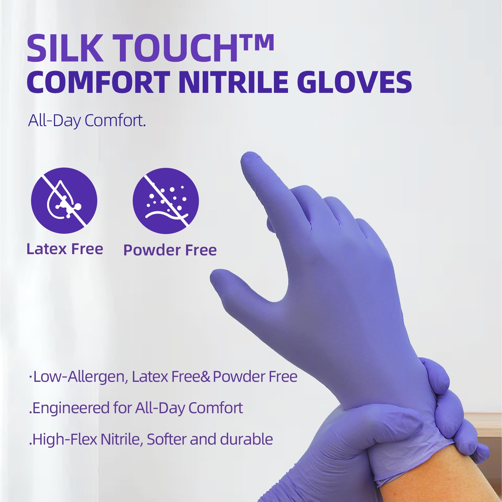 Jointown Guantes de nitrilo para examen, guantes médicos de color morado hielo, desechables, sin látex, sin polvo, para exámenes, limpieza de preparación de alimentos, caja grande de 1000, L