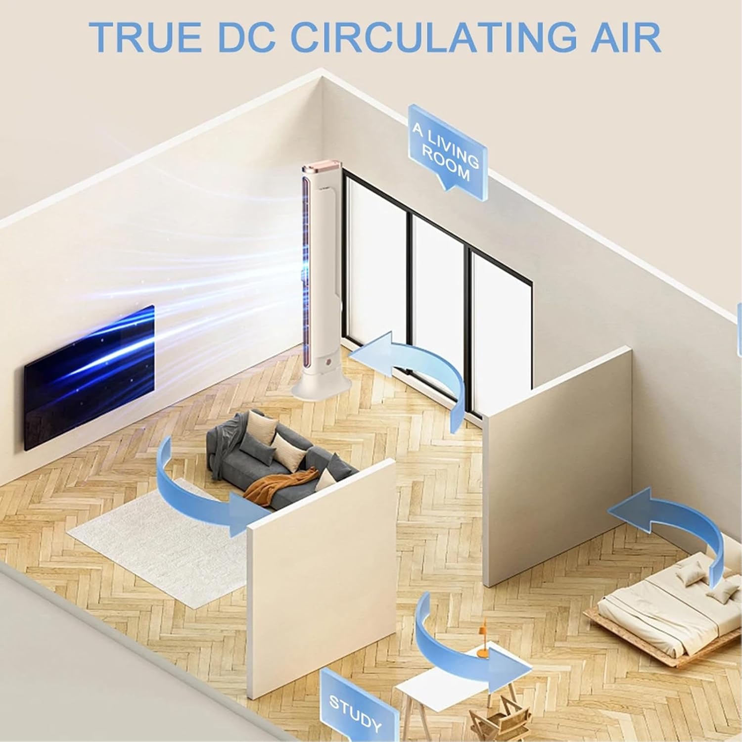 Rechargeable Quiet Desk Fan With Adjustable Airflows Quiet Cooling Fan ABS Texture For Office Or Bedroom Use Tower