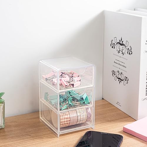 Miniatura 3 de Organizador de escritorio pequeño con cajón, organización de escritorio para suministros de oficina, caja de almacenamiento de joyas