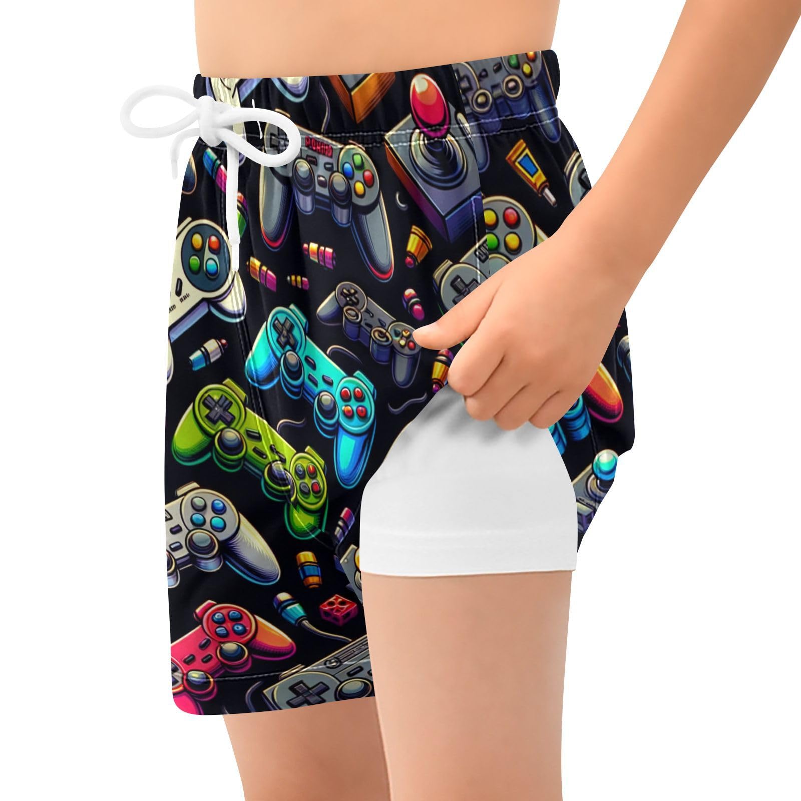 YANENDIE Boy Swim Trunks with Compression Liner Various Gamepads Boys Swim Shorts Quick Dry Beach Shorts