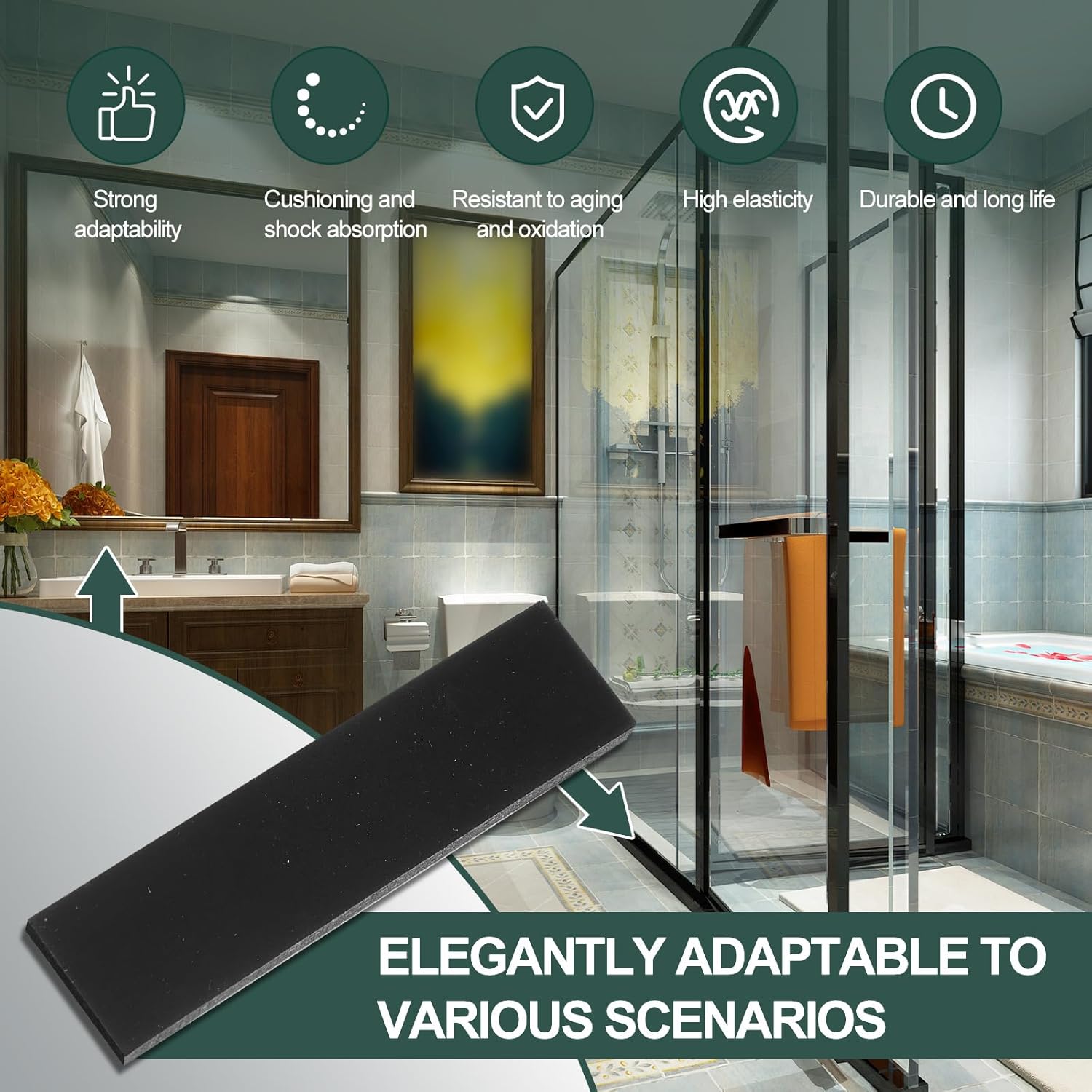 200 Pcs 1/8" x 1/2" x 2" Neoprene Setting Blocks for Glass Shower Glass Shims Bulk Neoprene Plastic Setting Blocks for Mirrors Bathroom Shower Mounting Room Kitchen Window Spacer Construction