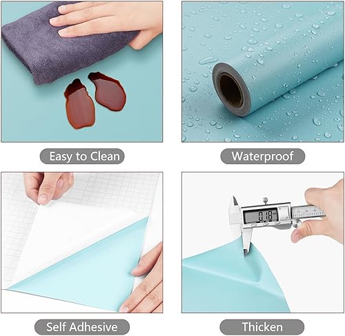 Miniatura 4 de Yenhome Papel tapiz azul sólido de 17.7 x 200 pulgadas, para despegar y pegar, apto para inquilinos, para dormitorio, baño, papel de pared