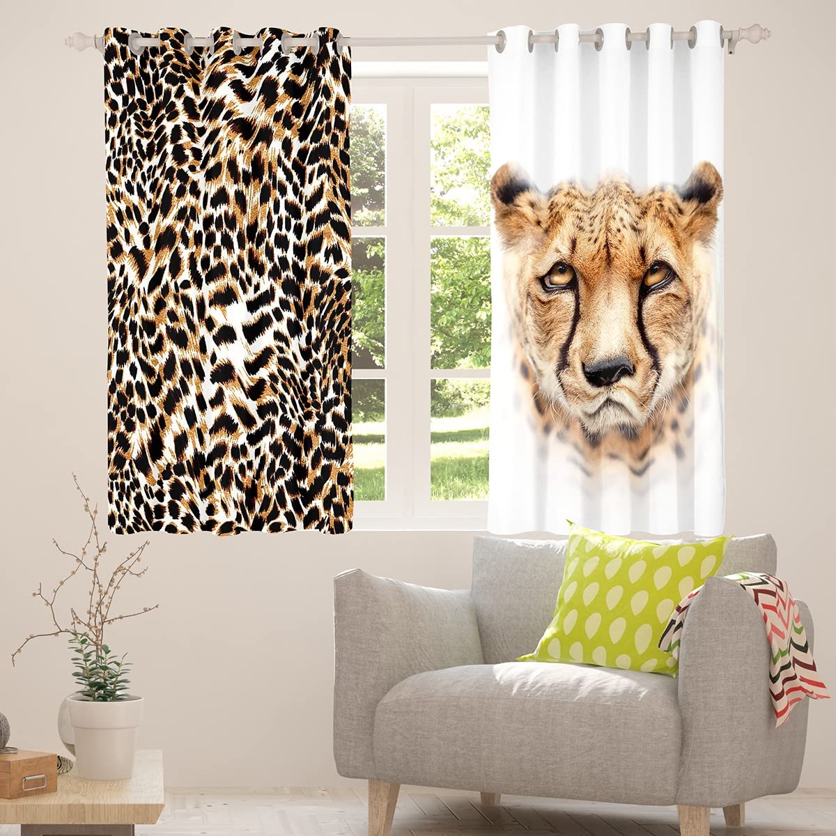 Rideaux de fenêtre pour Chambre à Coucher léopard Marron et Noir pour Enfants et léopard Sauvage 117 x 137 cm