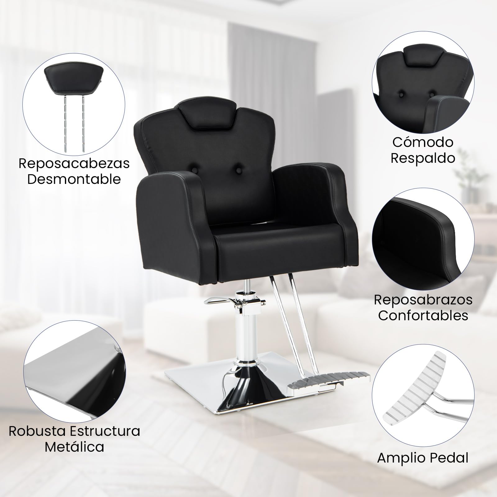 RELAX4LIFE Silla Peluquería Giratoria 360°con Reposacabezas Ajustable y Reposapiés, Sillón Barbero con Altura Regulable y Bomba Hidráulica para Salón de SPA y Belleza, Barbería, Carga 150 kg (Negro)
