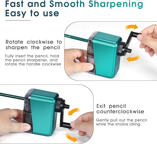 Miniatura 7 de GUCOLUBU Sacapuntas manual, sacapuntas para niños, con placa en espiral más fuerte y función de parada automática, sacapuntas de carbón para niños,