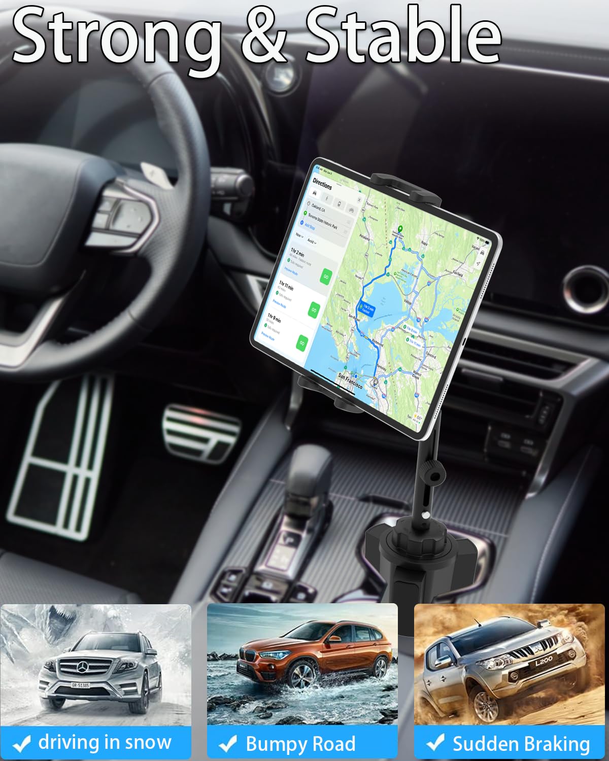 Tablet Halterung Auto Getränkehalter, [Max. 28.5cm Höhe] Metall Teleskoparm Stabil KFZ Becherhalter für iPad Pro/Air/Mini, Samsung Tab, iPhone 17, 4-13" Tablets & Handy, Dicke Hülle