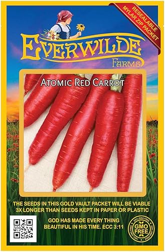 Everwilde Farms - 1000 semillas de zanahoria roja atómica - Paquete de semillas jumbo Gold Vault