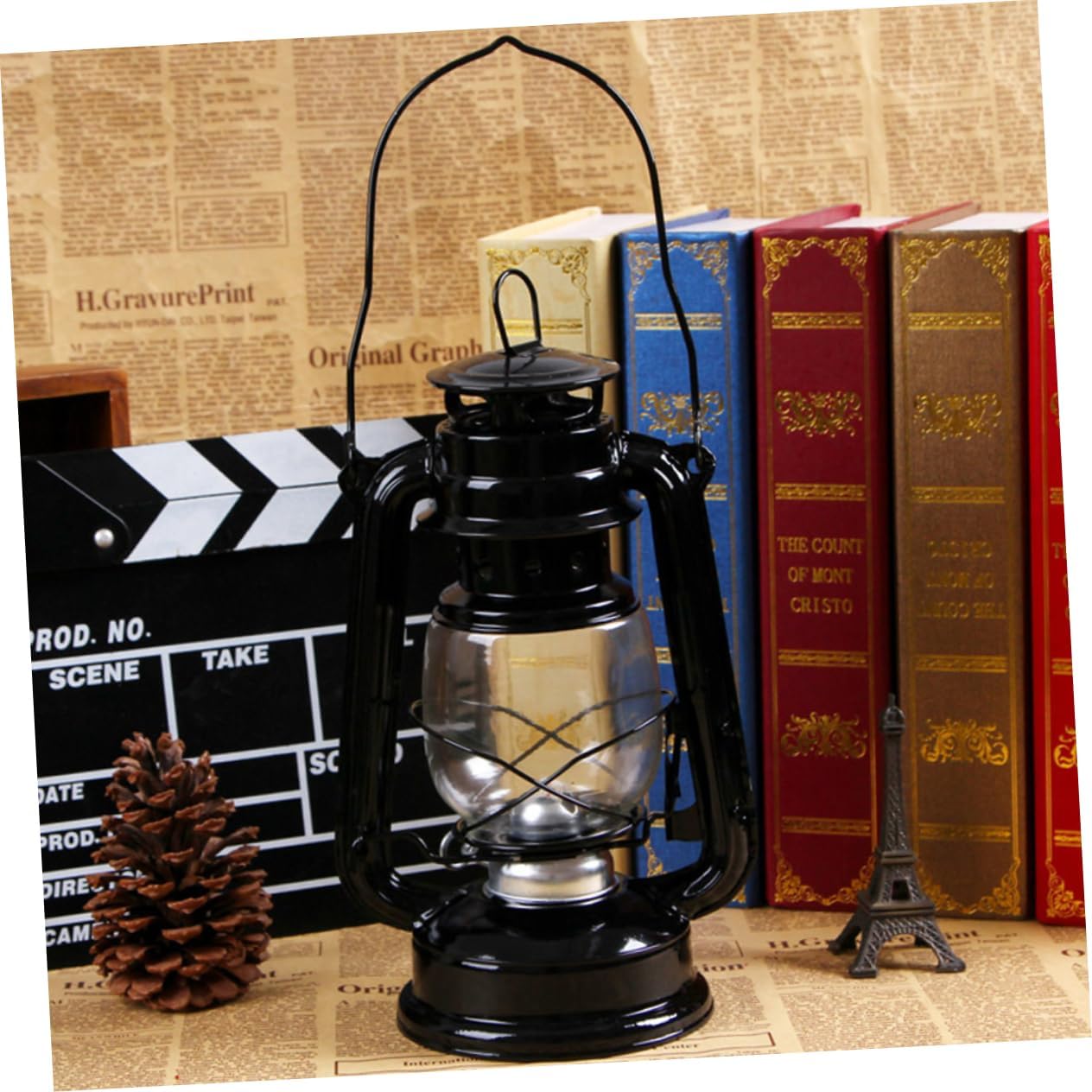2pcs Vintage Portable Kerosene Lamp Set Wrought Iron Lanterns for Camping Festivals and Home Decor Black Retro Design Windproof Feature