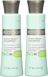 Ecotools Cruelty Free and Eco Friendly Makeup Brush Cleansing Shampoo, 6 Ounce; Wash Away Surface Makeup, Oil, and Impurities from Brushes (Pack of 2)