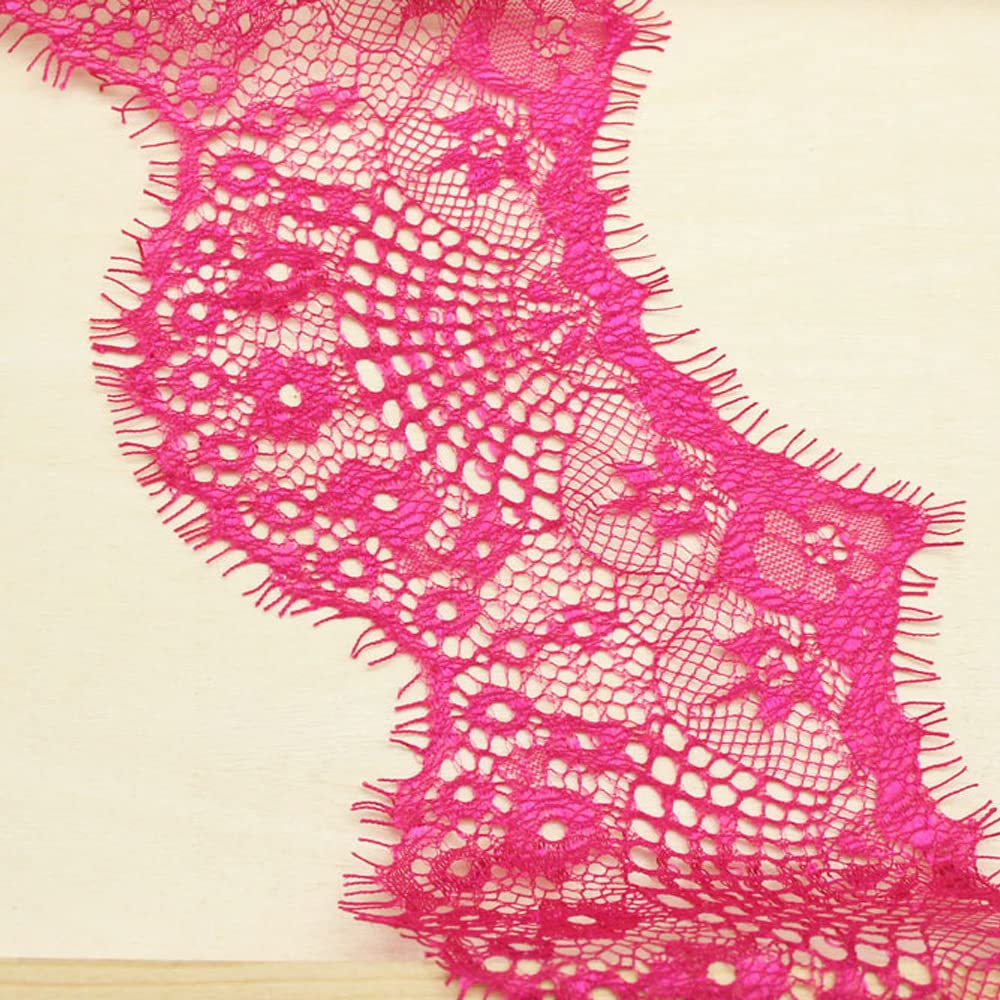 Blausky 6 Yards 9.5 cm Wide Lace Ribbon, Eyelash Lace, Wavy Lace Trim Vintage Lace Ribbons for Decoration, Fringe Trim for Sewing, for Crafting, Wedding Gift Wrapping, Rose Red