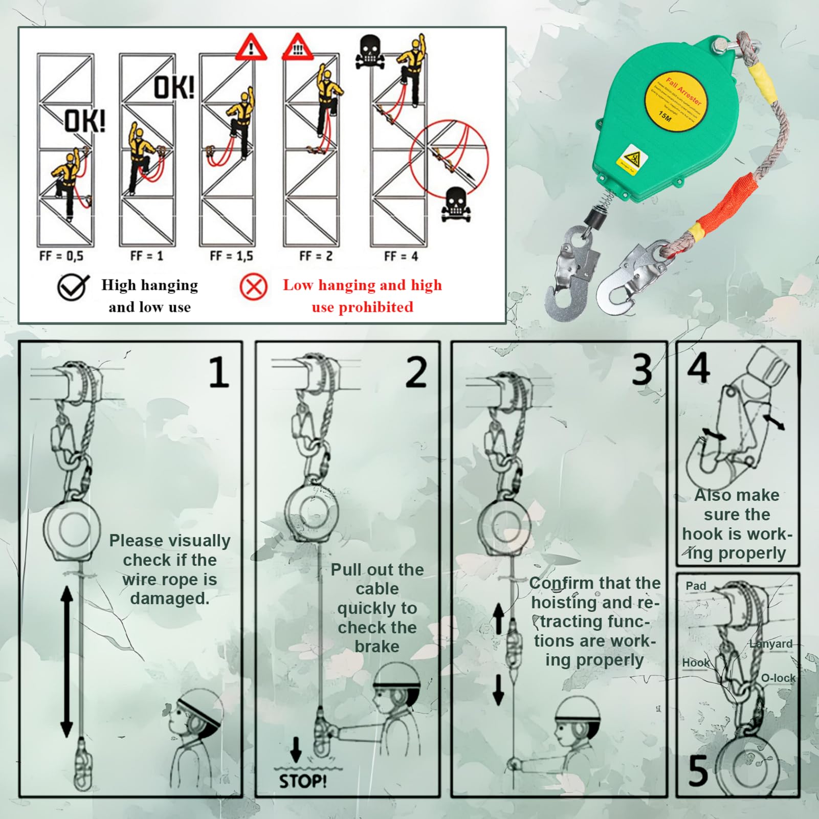 Harnais de Securite Anti Chute Toiture, Dispositif Antichute a Rappel Automatique 3-20m, Stop Chute Toiture à Rappel Automatique pour Travaux Aériens